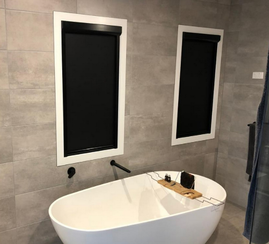 closed retractable blind in bathroom