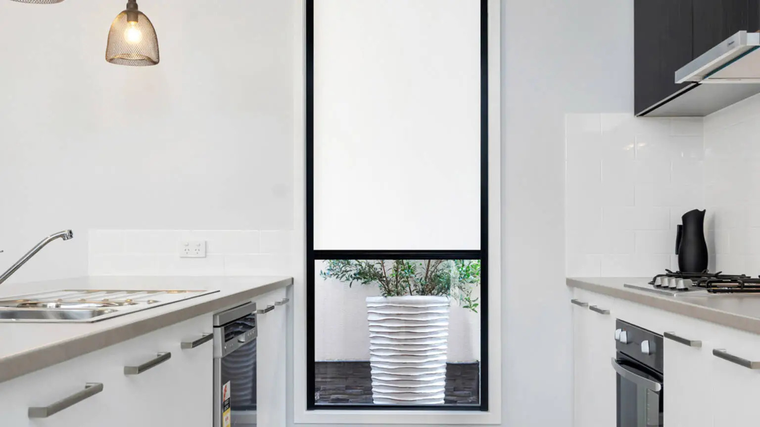 retractable blinds in kitchen